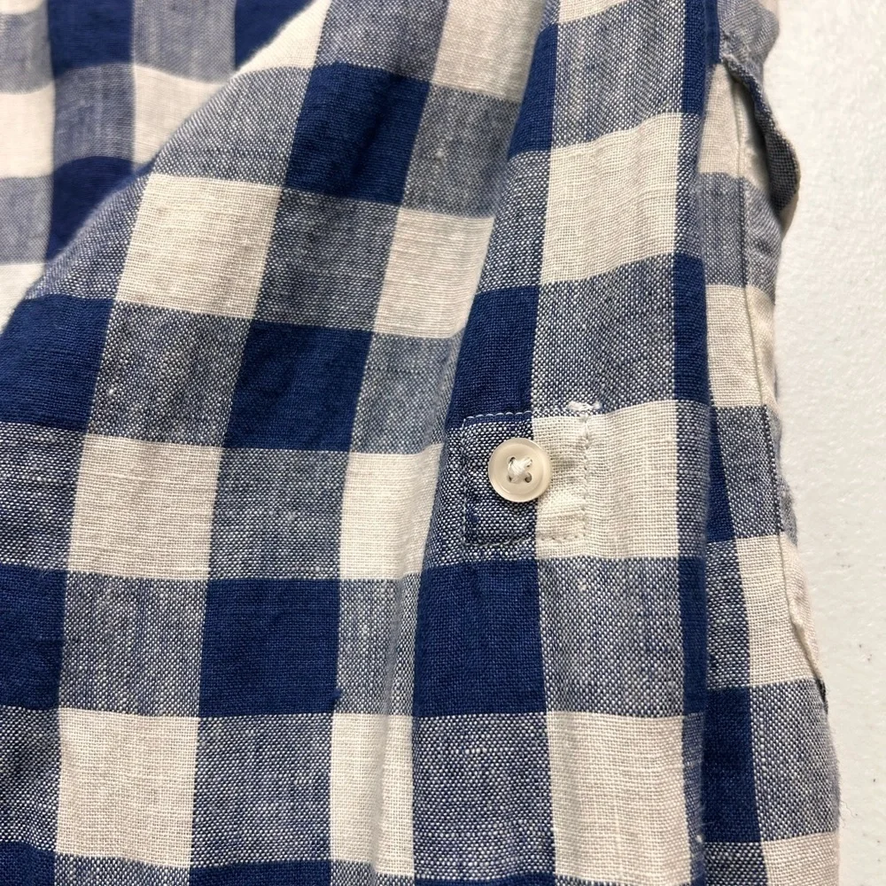J. Crew Baird McNutt Irish Linen Shirt Sz M Buffalo Plaid Beach Coastal Resort